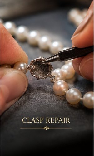 Jeweller repairing a pearl necklace clasp