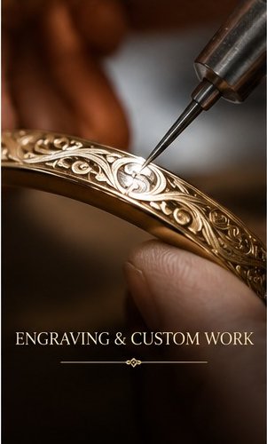 Jeweller hand engraving a gold bangle