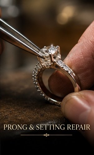 Jeweller repairing a prong setting on a ring