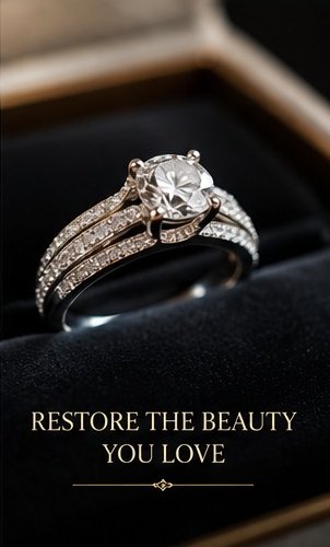 Restored diamond ring in a jewellery box