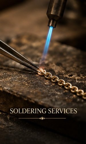 Jeweller soldering a gold chain